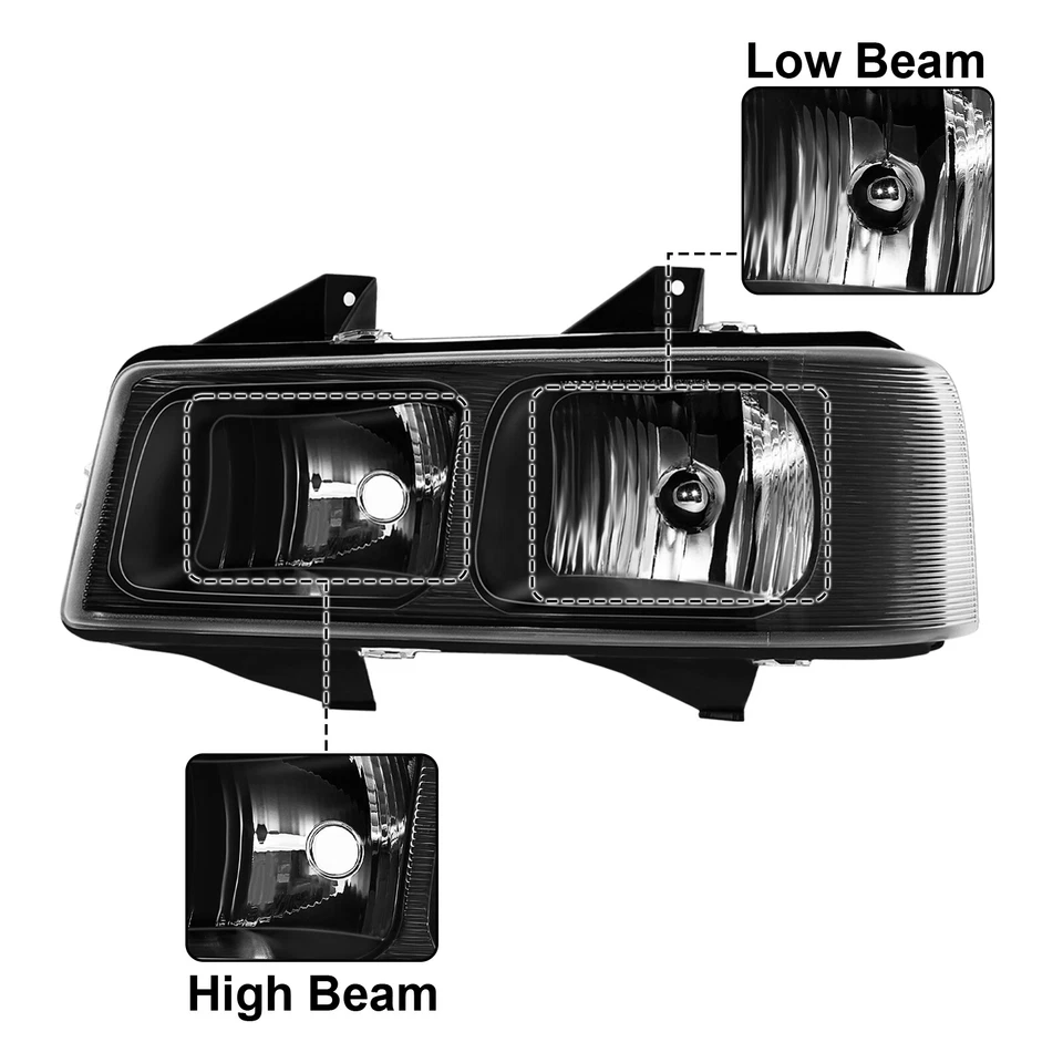 For 2003-2024 Chevy Express|GMC Savana 1500 2500 3500 Black Headlight Upper Lamp Foto 4 de 4