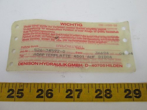 New Denison Hydraulik Hydraulic Wichtig Adapter Plate 526-34592-0 36694 CS - Picture 11 of 12