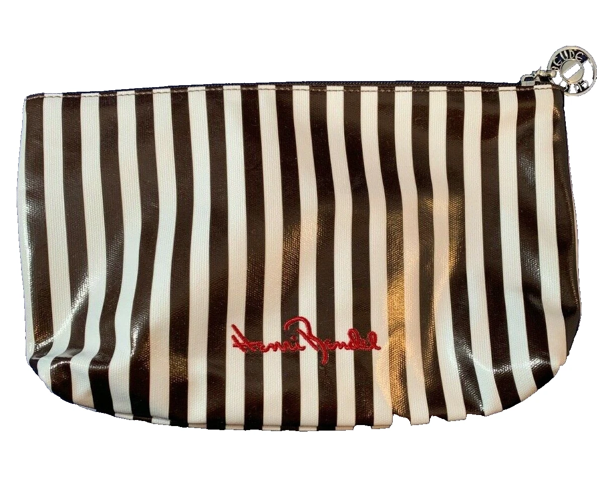 Henri Bendel Cosmetic Bag with Signature White and Brown Stripes