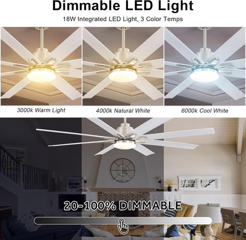 Sofucor Smart APP 8 Arm Fan 66'' Ceiling Fan with LED Light Kit & Remote Control - Picture 27 of 34