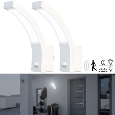Lunartec 2er-Set LED-Außenwandleuchte, PIR-Sensor, 1.100 lm, 15 W, IP65, weiß