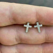 Mini Cross Stud Earrings 0.20Ct Round Cut Lab Created 14K White Gold Plated