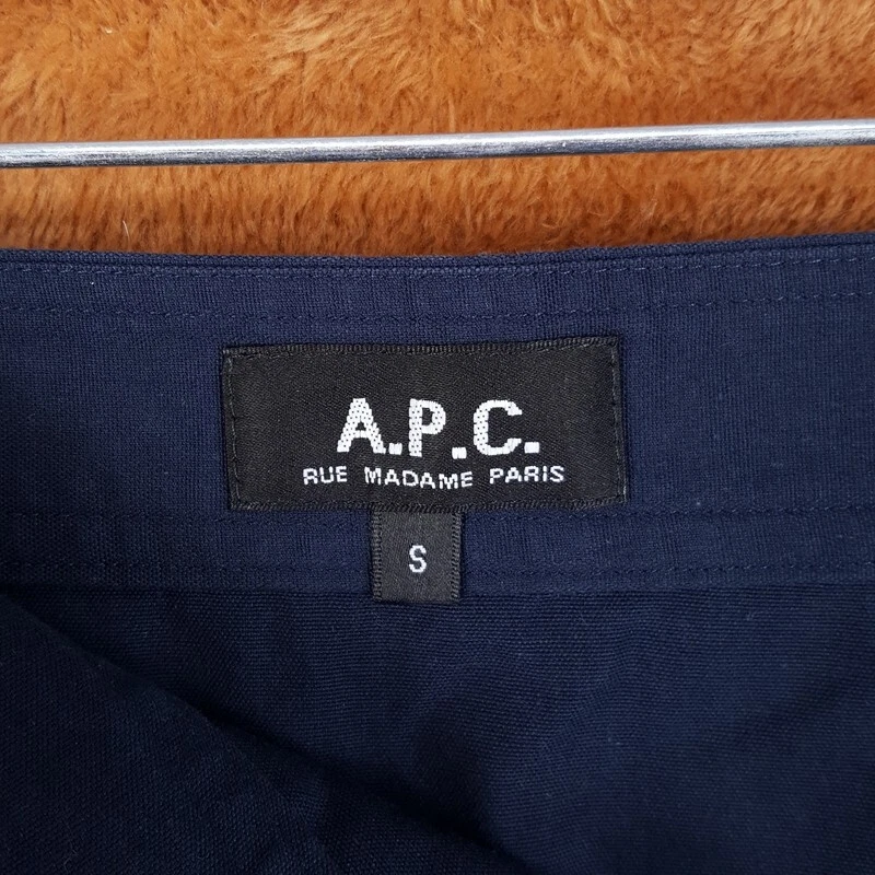 A.P.C. Falda Mujer Pequeña Azul Marino Mini Línea A Bolsillos Plisados 100% Algodón Foto 4 de 4