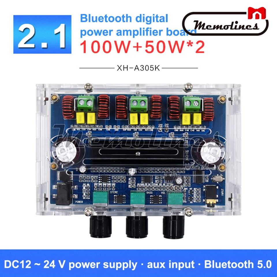 TPA3116D2 Bluetooth 5.0 2.1 Channel 2*50W+100W Digital Power Amplifier Board - Image 3 of 4