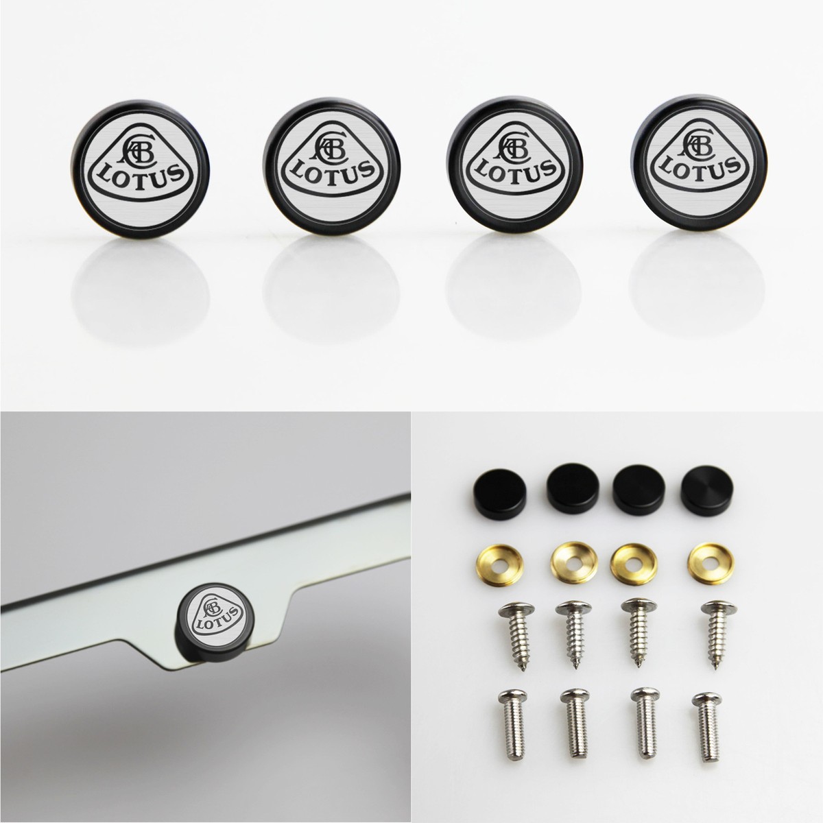 Laser Etched Black Aluminum Lotus License Plate Frame Bolts