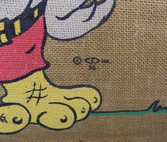 Vintage Tandy Corp. Burlap Bulletin Board Trust in Me Chicken Worm Cartoon 70's  - Image 4 of 4