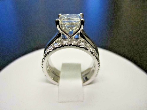 Princess Cut Lab Created Diamond Engagement Wedding Ring Set 14k White ...