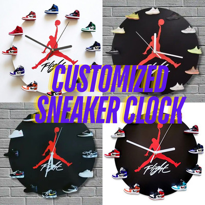 Customized Jordan Wall Clock With 1/6 Mini 3D Sneakers- Variety Styles Available