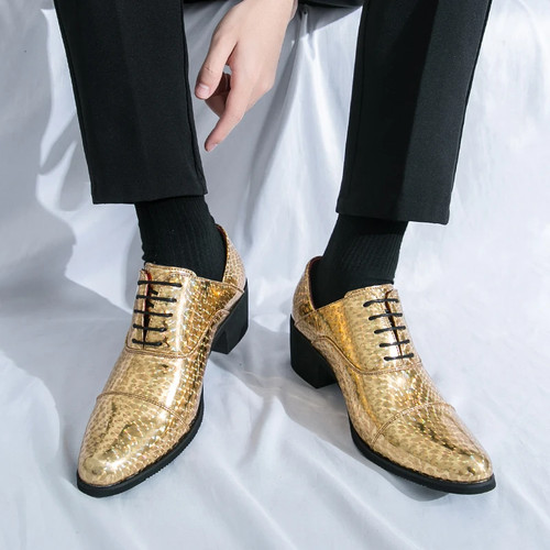 Thick Soled High-heeled Men's Leather Shoes Fashion Casual Height Increase Shoes - Picture 20 of 25