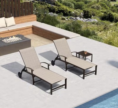 Purple Leaf Chaise Lounge Set, Adjustable, Foldable, Wheels, Textilene