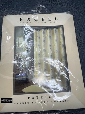 Excell Home Fashions ''Patrice'' Fabric Shower Curtain USA Made Blue & Yellow