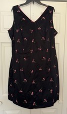 Amanda Smith Dress Sleeveless Embroidered 18W Black Pink Floral Cotton Sheath