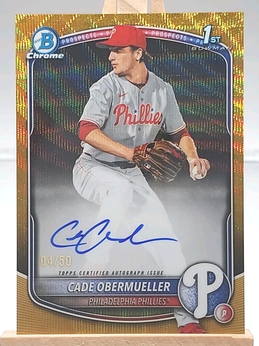 2025 1st Bowman Chrome Draft Cade Obermueller Auto 04/50 Gold Wave Refractor