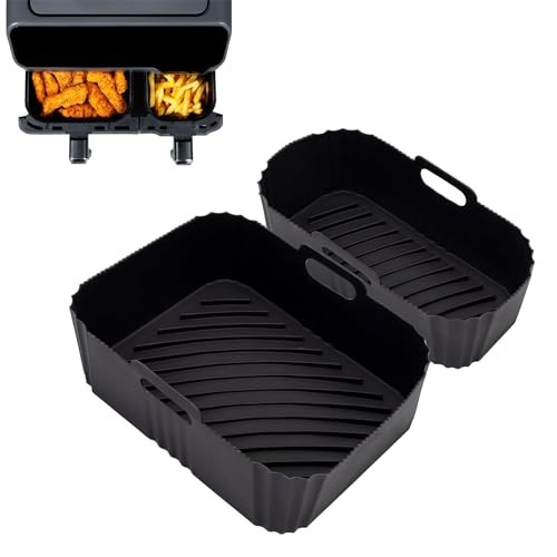 Moule silicone air fryer pour Moulinex EZ901820 5.2L et 3.1L, lot de 2 plats gris