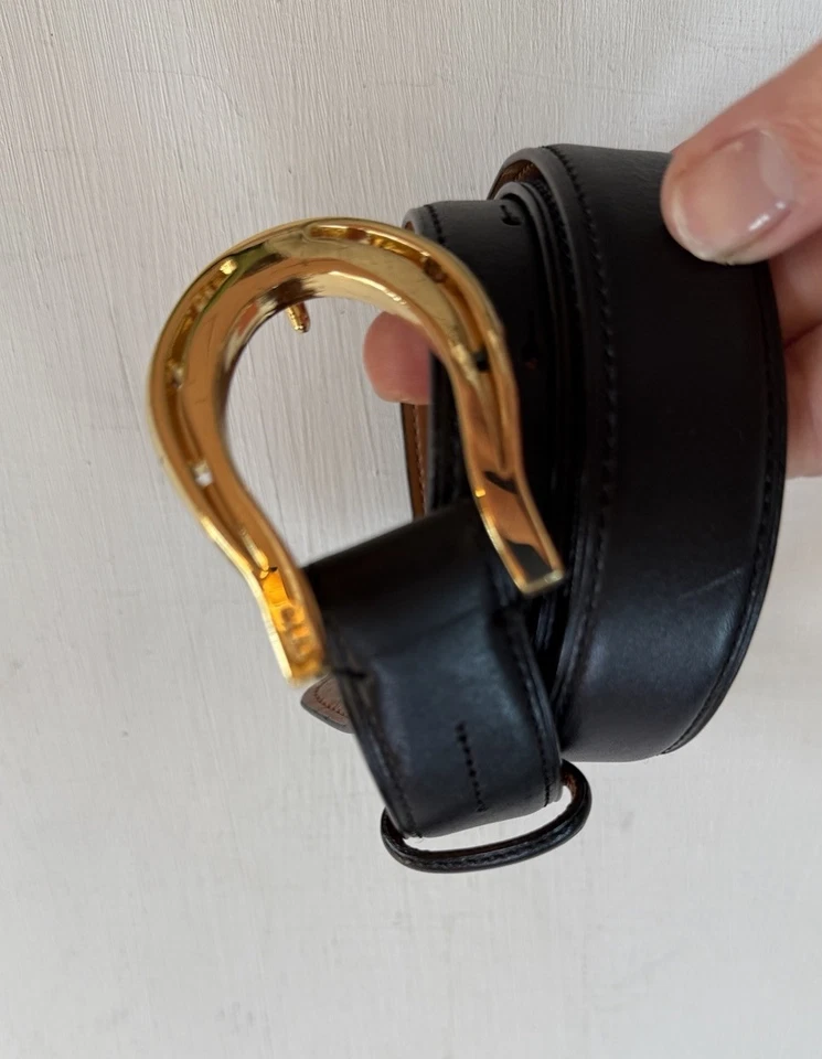 Lauren Ralph Lauren Anillo Herradura Negro 1” Cinturón Cuero Talla MEDIANA Hebilla Dorada Foto 3 de 4