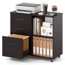 3-Drawer File Cabinet Mobile Lateral Cabinet Printer Stand Espresso