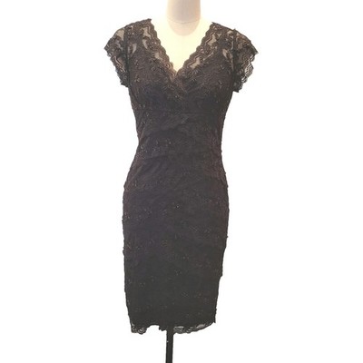 packable cocktail dress Marina Chocolate Brown Stretch Lace Cocktail Dress 8 Beaded Packable  Wedding
