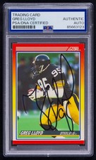 Greg Lloyd Signed 1990 Score Rookie Card #279 (PSA) Pittsburgh Steelers Auto RC. rookie card picture