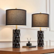 24" Modern Ceramic Table Lamp Set of 2 Bedroom Lamps, 3 Color Rotary-Black