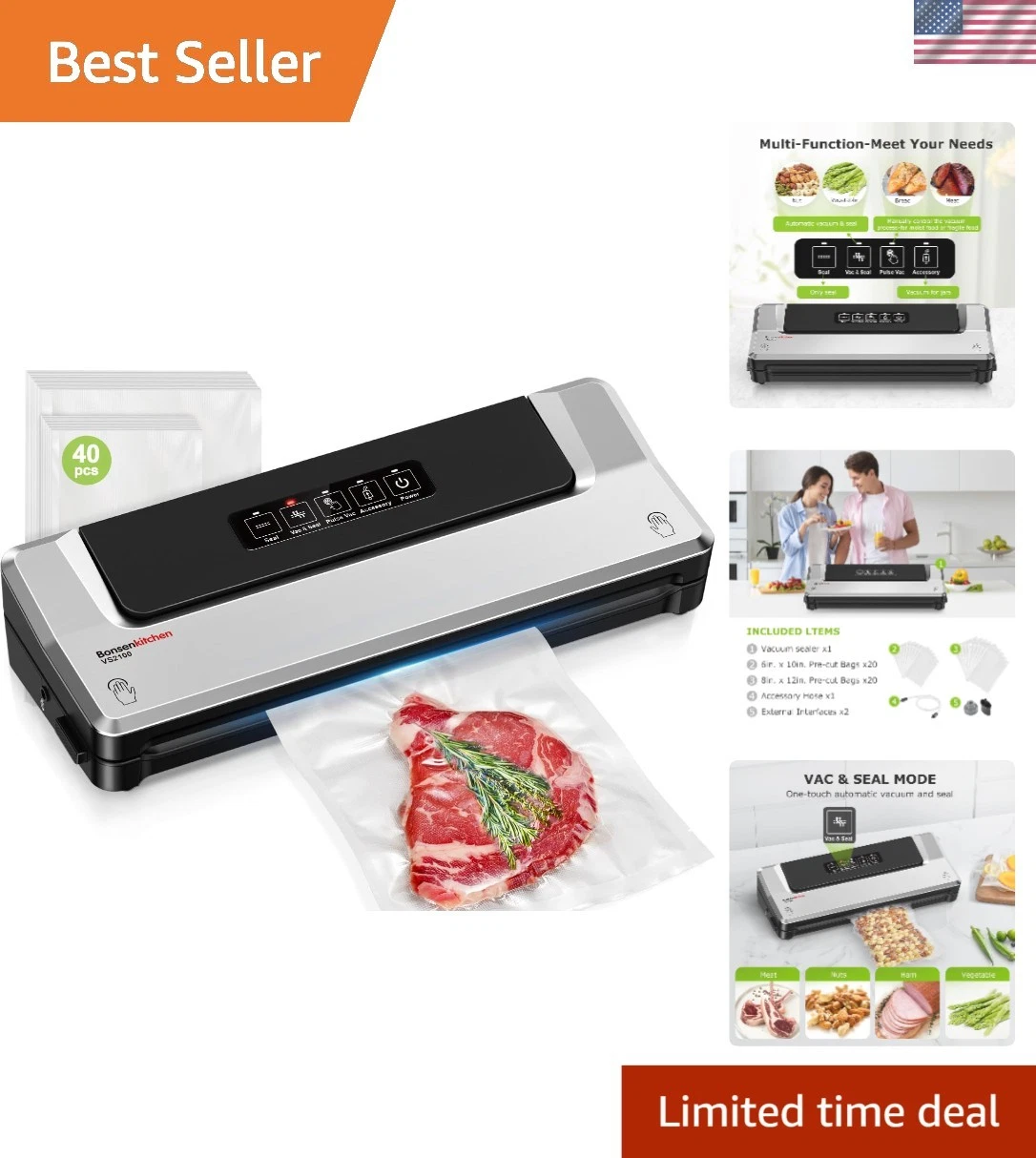Automatic Vacuum Sealer Machine with 40 Bags - Ideal for Kitchen Organization