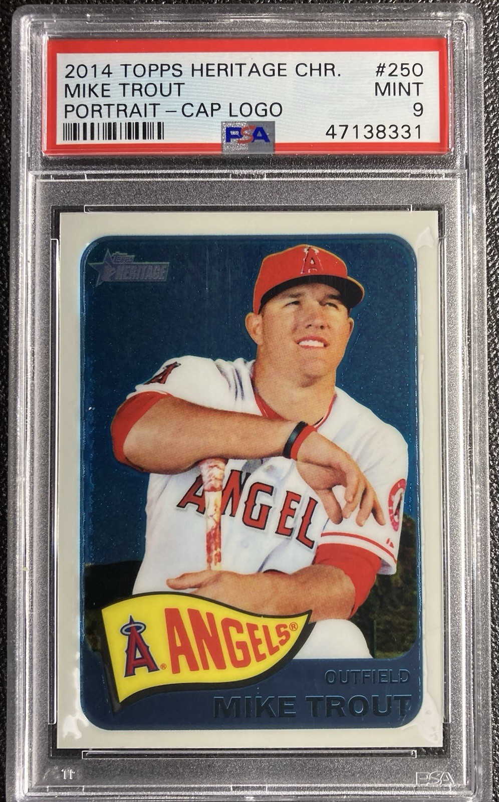 2014 Topps Heritage Chrome MIKE TROUT #250 Portrait Cap Logo 841/999 PSA 9 MINT