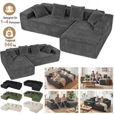 Ecksofa L-Form modular Cord Couch 3-Sitzer Schlafsofa mit Ottomane Links/rechts