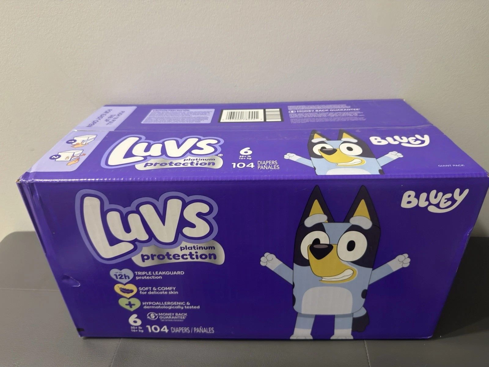 Luvs Diapers Size 6, Bluey Platinum Protection Disposable Baby 104 Count - New
