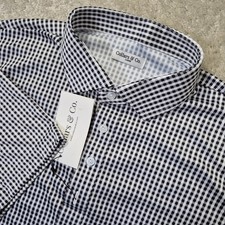 Collars and Co Dress Collar Polo Shirt Mens Large Black Gingham Check Golf New