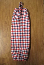 PLASTIC GROCERY BAG HOLDER -KITCHEN-LAUNDRY-GARAGE-ORGANIZE-RED WHITE BLUE CHECK