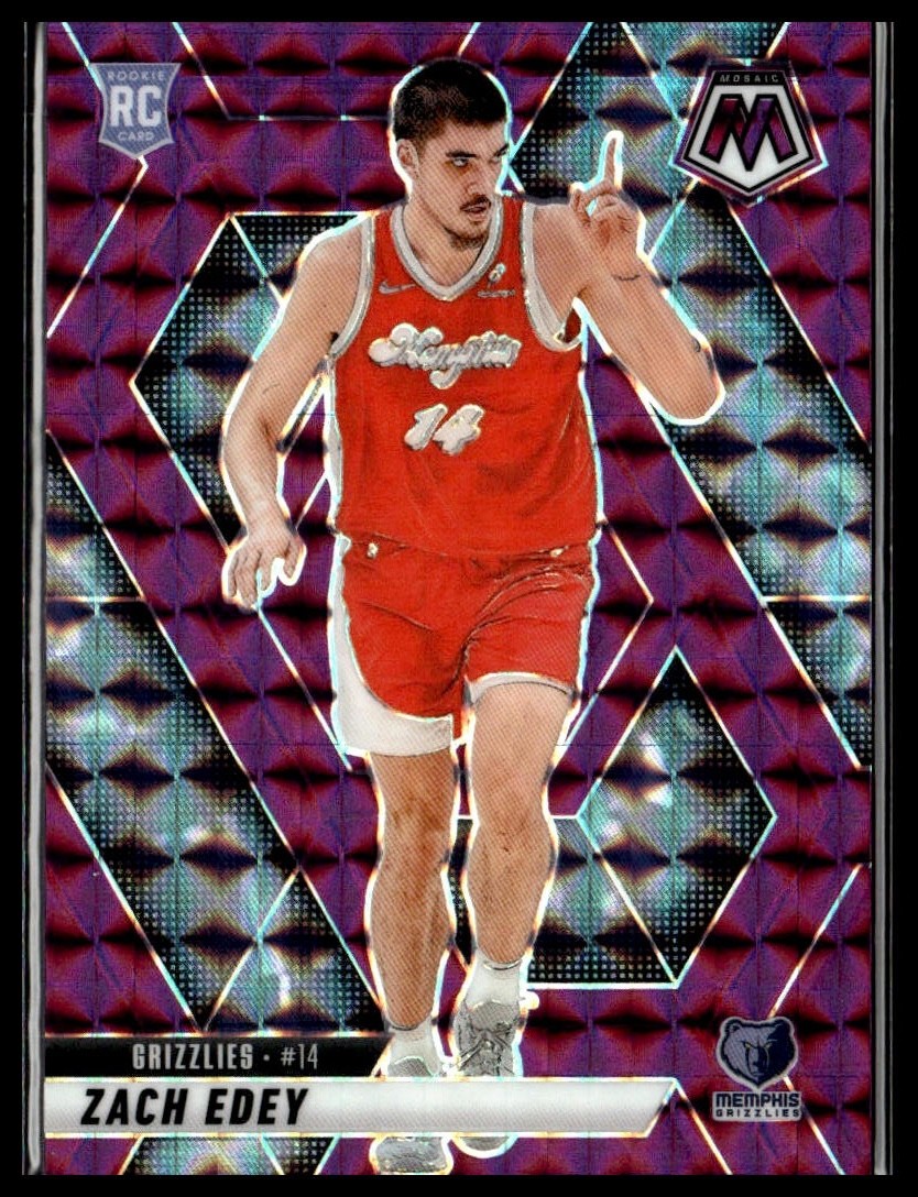 2024-25 Panini Mosaic 248 Zach Edey Memphis Grizzlies RC Purple Prizm 43/99
