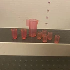 Vintage 80s Mattel Barbie TRANSLUCENT PINK PITCHER & CUPS Kitchen Accessory Lot