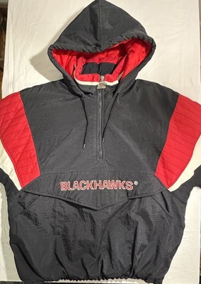 Vintage 90s Starter Chicago Blackhawks NHL Half-Zip Quilted Pullover Jacket MINT