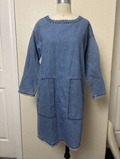 Madewell Denim Shift Dress NWT Raw Hem Pockets Long Sleeve Size XS Boat Neck