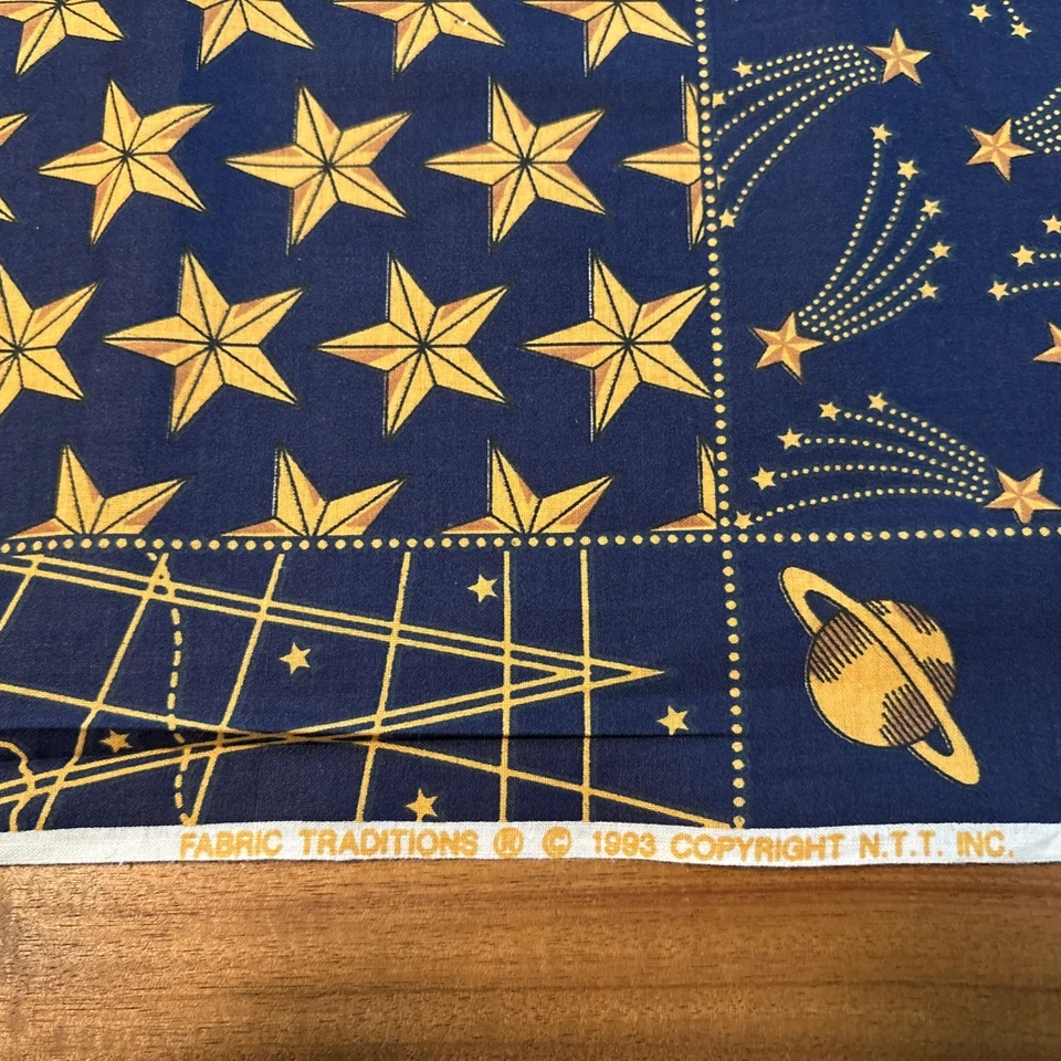 Fabric Traditions 1993 “Celestial Sun Moon Stars Planets” Algodón 44” x 36 Foto 3 de 3