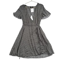 Aakaa Tie Me Around Minidress Black Off White Geometric Open Back  M 283