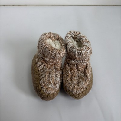 Bearpaw Booties Baby Toddler Tan Brown Sweater Knit Upper Faux Suede Bottom