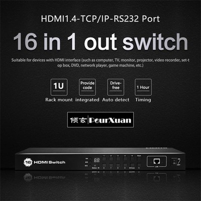 Rack Mount 16x1 HDM Switch  Auto Timed  loop EDID Emulator  IR RS232 LAN Control