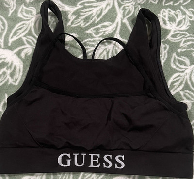 GUESS Black Logo Band Wireless Pullover Sports Bra Women s Size L Activewear