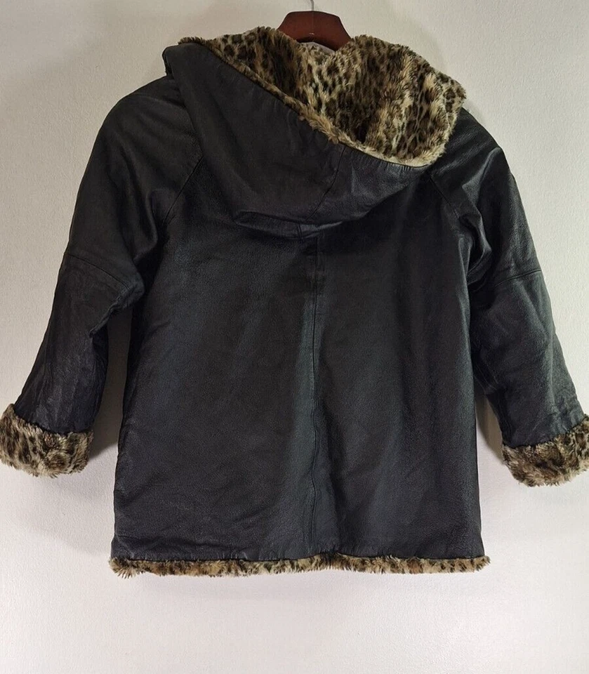 Abrigo WILSONS CUERO Niñas L Reversible Estampado Leopardo Imitación Piel Forrado Invierno Y2K Foto 2 de 4