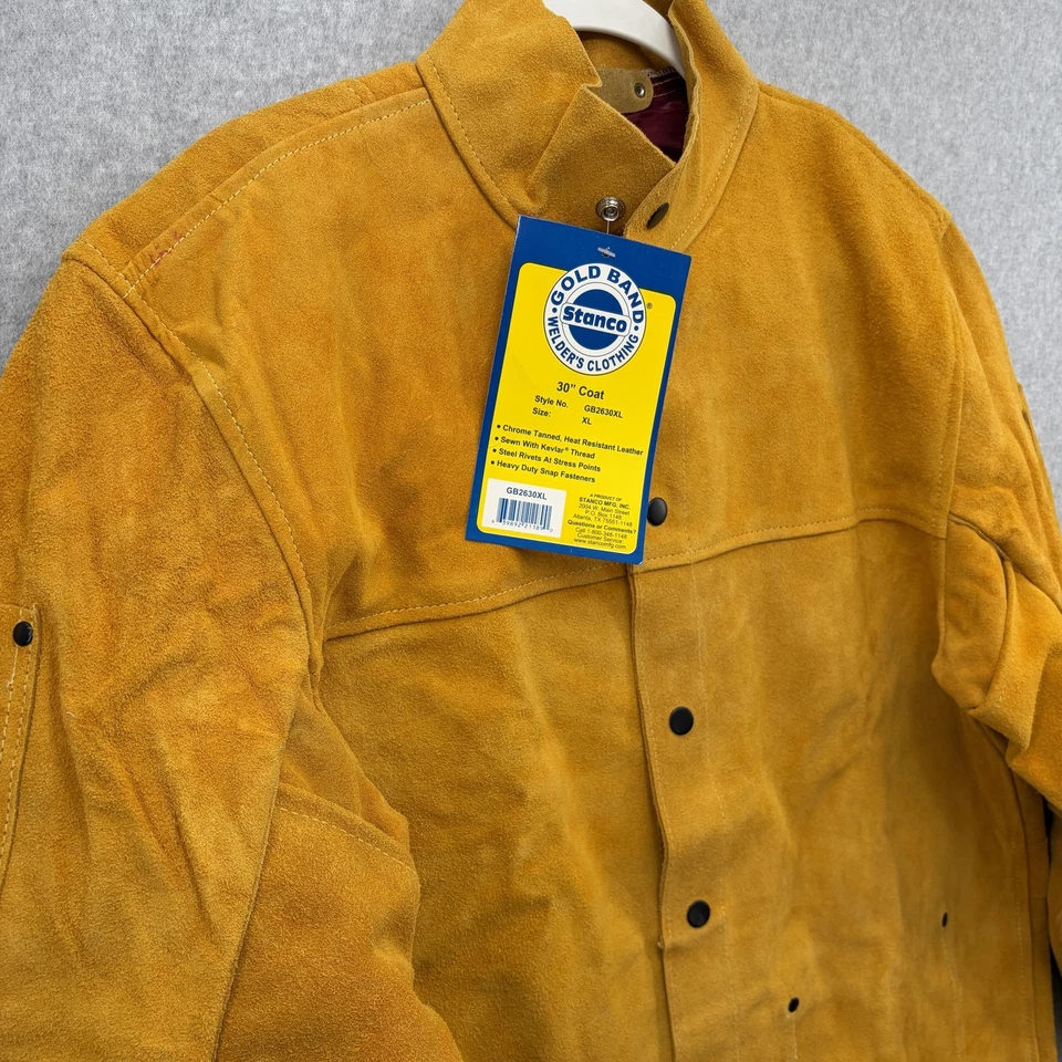 Stanco Gold Band Welder Coat Mens XL Tan Yellow Leather 30 in Heat Resistant - Image 3 of 4