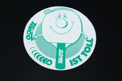 kleiner älterer Aufkleber Sticker ''Taico- Tischtennisschläger'' - Durchm. 10 cm