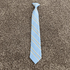 Kids Clip On Light Blue Striped Polyester Tie with Teflon Fabric Protector