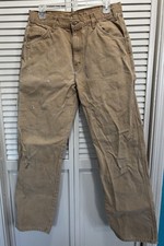 Dickies Cargo Canvas Straight Jeans Tan Size 33x32 Mid Rise Zip Pocket Logo Work
