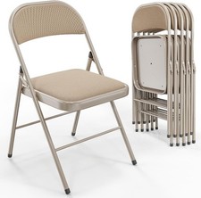6 Pack Folding Chairs with Padded Seats, Metal Frame with Fabric Seat  Back