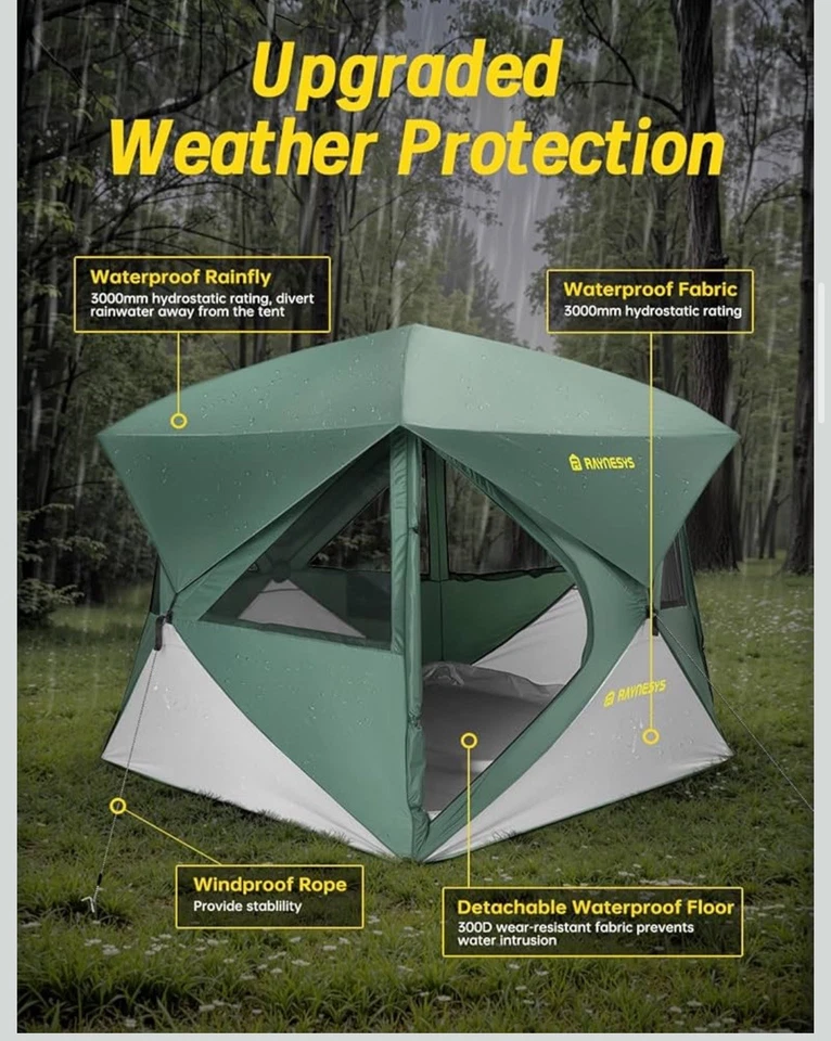 Raynesys 4 人弹出帐篷野营|60 秒设置|防水防风新品 — 第 2/4 张图片