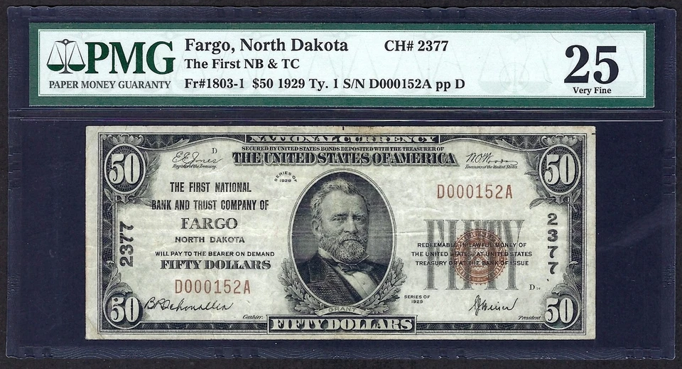 🇺🇸 ND 1929 $50 ♚♚ FARGO, NORTH DAKOTA ♚♚ PMG VERY FINE 25 - Image 2 of 3