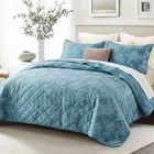 Reversible Bedspread Set Velvet Quilt 3pc Coverlet Sets Soft Throw Bedding Sets