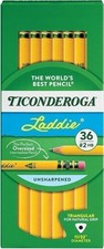 Ticonderoga  Tri-Write Pencils, With Erasers, 2 Lead, Yellow, Pack Of 36