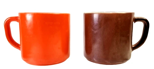 Lot 2 Federal Milk Glass Coffee Cup Mugs Brown & Orange Heat Proof