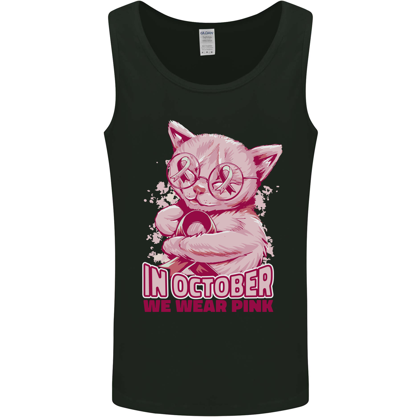 Breast Cancer Awareness October Cat Mens Vest Tank Top
